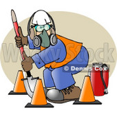 Worker Wearing Safety Gear While Digging with a Shovel Clipart Picture © djart #6296