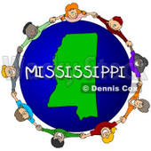 Royalty-Free (RF) Clipart Illustration of Children Holding Hands In A Circle Around A Mississippi Globe © djart #62963