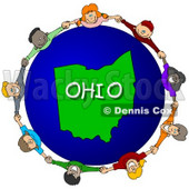 Royalty-Free (RF) Clipart Illustration of Children Holding Hands In A Circle Around An Ohio Globe © djart #62967