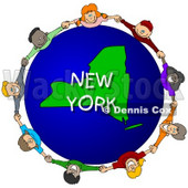 Royalty-Free (RF) Clipart Illustration of Children Holding Hands In A Circle Around A New York Globe © djart #62970