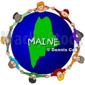 Royalty-Free (RF) Clipart Illustration of Children Holding Hands In A Circle Around A Maine Globe © djart #62973