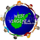 Royalty-Free (RF) Clipart Illustration of Children Holding Hands In A Circle Around A West Virginia Globe © djart #62974