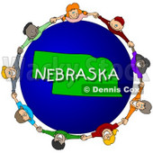 Royalty-Free (RF) Clipart Illustration of Children Holding Hands In A Circle Around A Nebraska Globe © djart #62975