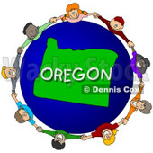 Royalty-Free (RF) Clipart Illustration of Children Holding Hands In A Circle Around An Oregon Globe © djart #62978
