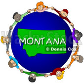 Royalty-Free (RF) Clipart Illustration of Children Holding Hands In A Circle Around A Montana Globe © djart #62979