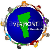 Royalty-Free (RF) Clipart Illustration of Children Holding Hands In A Circle Around A Vermont Globe © djart #62982