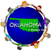 Royalty-Free (RF) Clipart Illustration of Children Holding Hands In A Circle Around An Oklahoma Globe © djart #62984