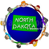 Royalty-Free (RF) Clipart Illustration of Children Holding Hands In A Circle Around A North Dakota Globe © djart #62989
