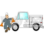 Worker Putting Out Cones Around His Utility Truck Clipart Picture © djart #6306