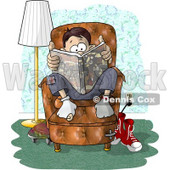 Teenage Boy Sitting on a Living Room Chair While Reading a Book Clipart Picture © djart #6315