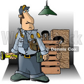 Security Guard Checking Property at Night for Criminals Clipart Picture © djart #6316