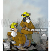 Urban Search and Rescue (USAR) Team Digging Through a Pile of Fallen Debris Clipart Illustration © djart #6320