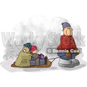Dad Pulling Kids On a Snow Sled Clipart © djart #6331