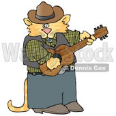 Anthropomorphic Cowboy Cat Playing Country Music On an Acoustic Guitar Clipart Picture © djart #6339