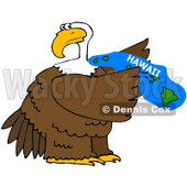 Royalty-Free (RF) Clipart Illustration of a Bald Eagle Holding A Blue State Of Hawaii © djart #67148