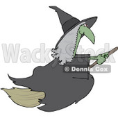 Royalty-Free (RF) Clipart Illustration of a Green Warty Flying Witch With Gray Hair © djart #70840