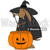 Royalty-Free (RF) Clipart Illustration of a Brown Halloween Witch Dog With A Pumpkin Cauldron © djart #71110