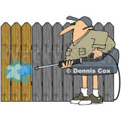 Royalty-Free (RF) Clipart Illustration of a Man Pressure Washing A Wood Fence To Remove The Silvery Color © djart #72129