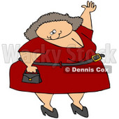 Royalty-Free (RF) Clipart Illustration of a Plump Caucasian Woman In A Red Dress, Carrying A Purse And Waving © djart #72985
