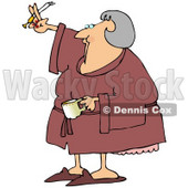 Royalty-Free (RF) Clipart Illustration of a Senior Woman Smoking A Cigarette And Drinking Coffee In A Robe © djart #77680
