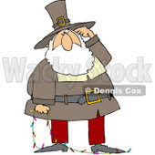 Royalty-Free (RF) Stock Illustration of Father Christmas In A Pilgrim Suit, Scratching His Head And Holding A Strand Of Christmas Lights © djart #79718