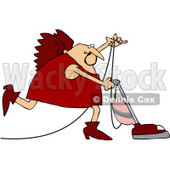 Royalty-Free (RF) Clipart Illustration of a Cupid In Red, Vacuuming © djart #80502