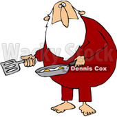 Royalty-Free (RF) Clipart Illustration of a Chubby Santa Cooking Eggs In His Pajamas © djart #80505