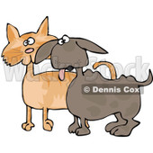Royalty-Free (RF) Clipart Illustration of a Small Dog Panting And Standing Alert With An Orange Cat © djart #83902