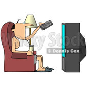 Royalty-Free (RF) Clipart Illustration of a Slim Man Sitting On A Chair With A Canned Beverage, Pointing A Remote To A Television © djart #92846