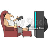 Royalty-Free (RF) Clipart Illustration of a Relaxed Guy Sitting In A Chair With A Beverage, Pointing A Remote At A TV © djart #93113