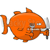 Royalty-Free (RF) Clipart Illustration of a Hungry Orange Fish With A Knife And Fork © djart #93817