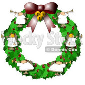 Clipart Illustration of Angels on a Christmas Wreath, Playing Horns © djart #9400