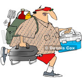 Royalty-Free (RF) Clipart Illustration of a Middle Aged Caucasian Man Carrying A Portable BBQ And Picnic Gear © djart #95249
