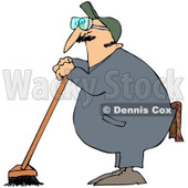 Royalty-Free (RF) Clipart Illustration of an Industrial Janitor Leaning On A Push Broom © djart #97359