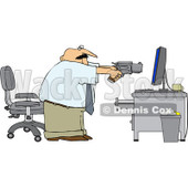 Royalty-Free (RF) Clipart Illustration of an Angry Businessman Holding A Pistil At A Computer © djart #98372