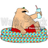Royalty-Free (RF) Clipart Illustration of a Hairy Caucasian Man Holding A Glass Of Water And Soaking In A Kiddie Pool © djart #98779