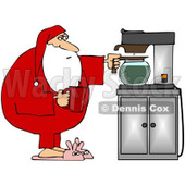 Royalty-Free (RF) Clipart Illustration of Santa In His Pjs And Bunny Slippers, Getting Himself A Cup Of Coffee © djart #99659